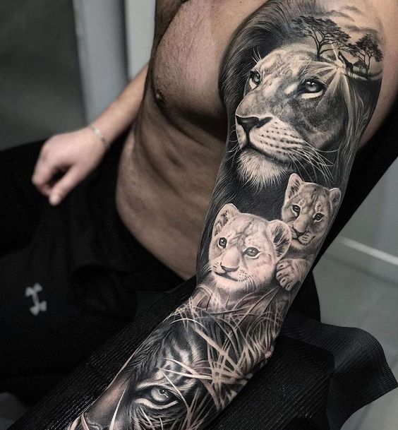Lion Tattoo Sleeve: 18 Captivating Full Arm Designs - besttattoo.wiki ...