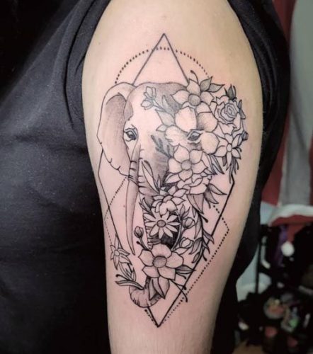 19 Elephant Tattoo Ideas with Flowers