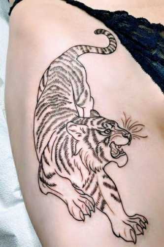 25 Tiger Tattoo on Thigh Ideas