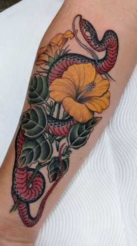 29 Snake and Flower Tattoos Ideas