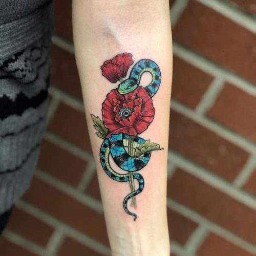 29 Snake and Flower Tattoos Ideas