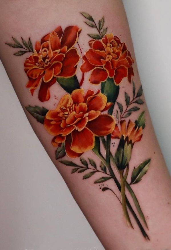 26 Marigold Tattoo Ideas 2025 for Every Style – Fineline, Realistic, Black and White, Traditional, and Color Designs