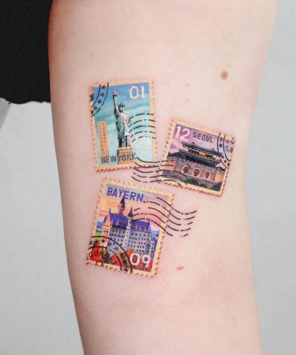30 Unique Stamp Tattoo Ideas 2025 with Travel, Floral, Vintage, Fine Line, and Matching Postage Designs