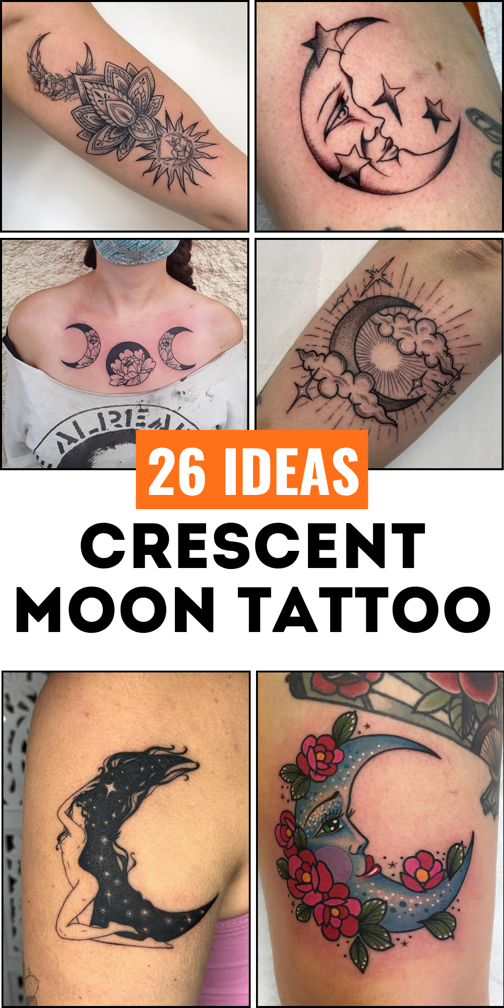 26 Crescent Moon Tattoo Designs 2025: Fine Line, Stencil, Stars, Lotus, Waxing, Waning, American Traditional