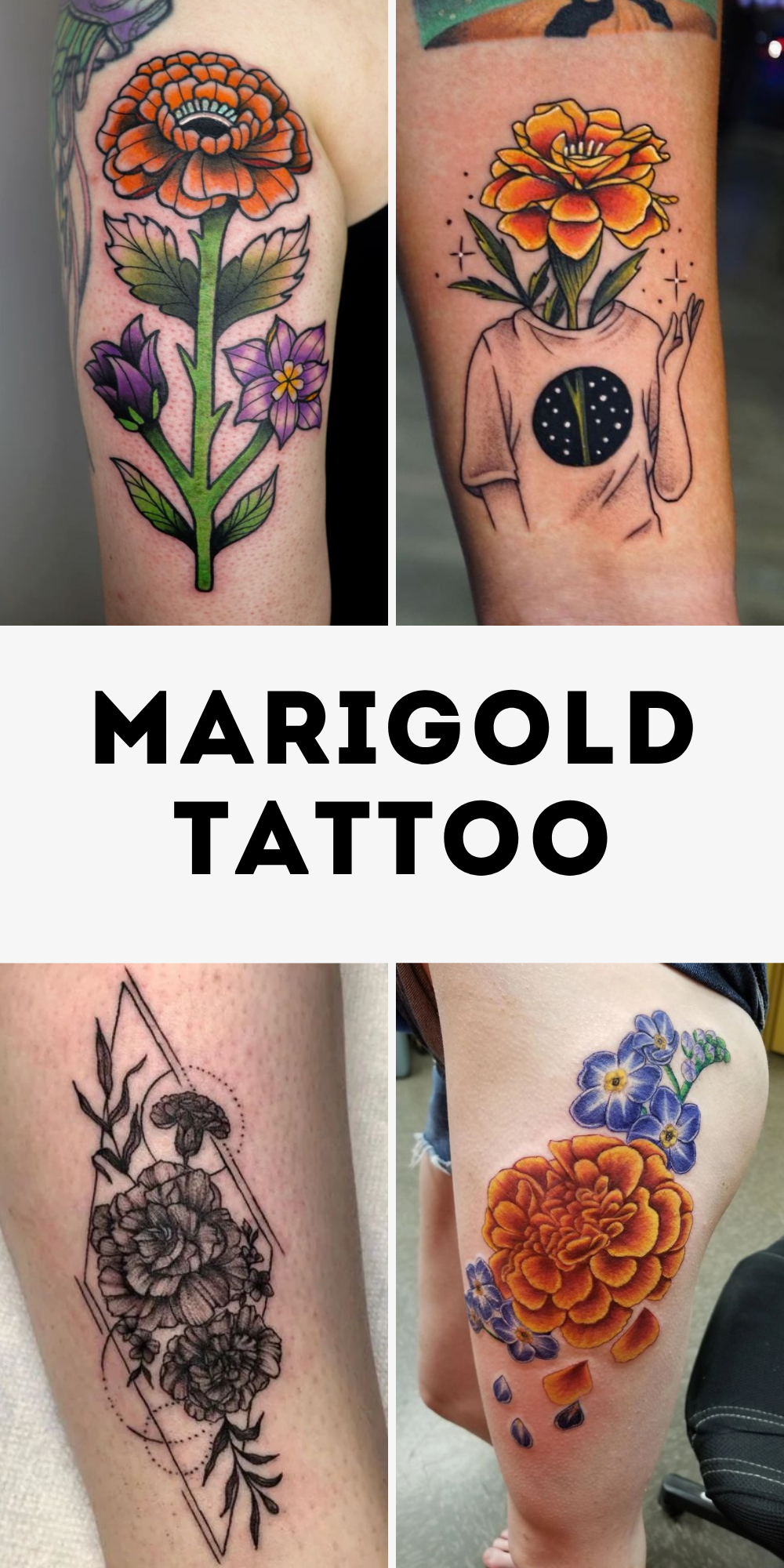 26 Marigold Tattoo Ideas 2025 for Every Style – Fineline, Realistic, Black and White, Traditional, and Color Designs