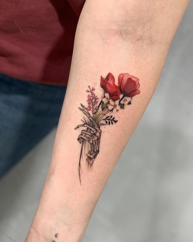 28 Skeleton Hand Tattoo Ideas 2025 Designs for Guy and Girl, Floral, Butterfly, Red ink and Full Body