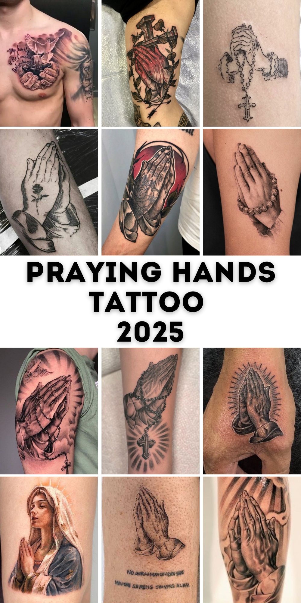 Praying Hands Tattoo Ideas 2025: Rosary, Realism, Shoulder, Chest, Neck, Back and More