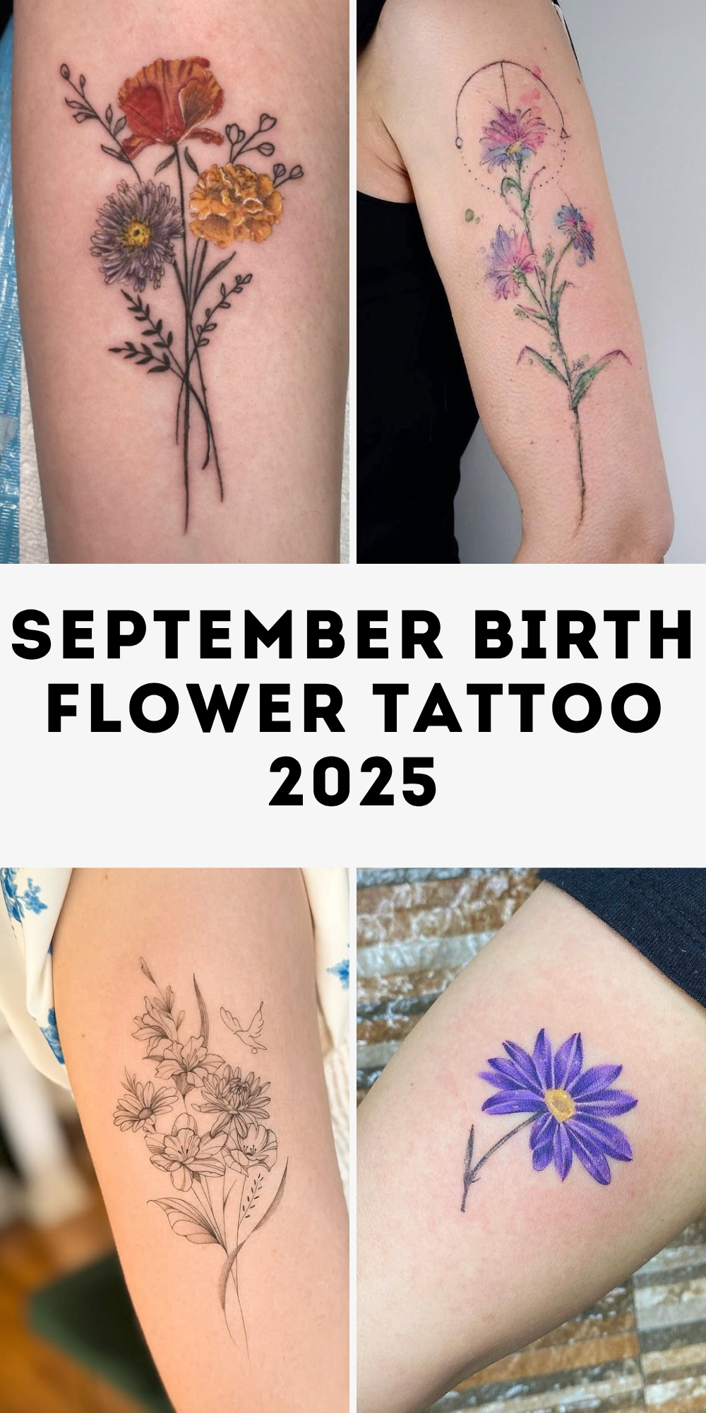 25 September Birth Flower Tattoo Ideas 2025: Aster Designs with Name, Color, Spine, and Memorial Ink Styles