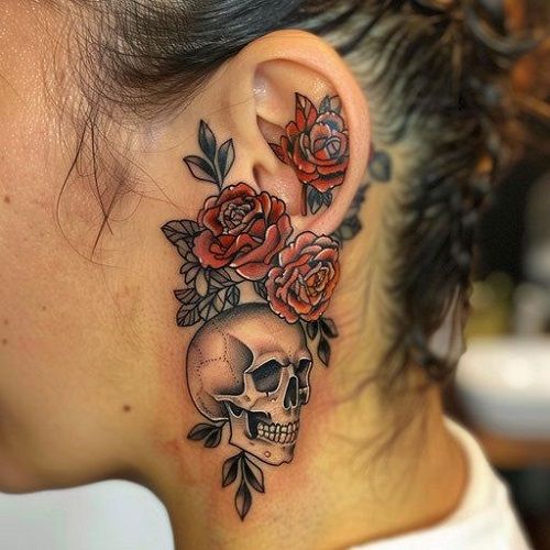 28 Ear Tattoo Ideas for Women and Men with Piercings – Inner, Behind, Side, Fine Line, Flowers, Mandala, Moon, Rose, Cross, Stars, Spider Web