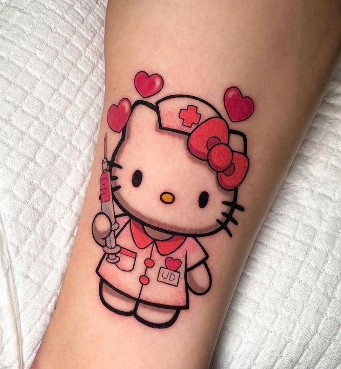 Hello Kitty Tattoo 29 Ideas 2025 for Women, Men &#038; Couples – Sleeve, Fine Line, Y2K, Cien Pies &#038; More