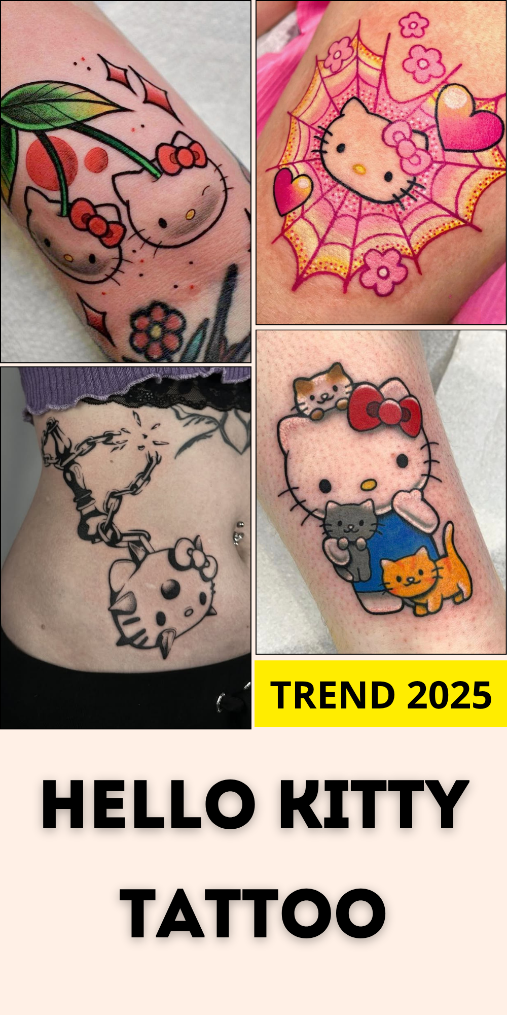 Hello Kitty Tattoo 29 Ideas 2025 for Women, Men &#038; Couples – Sleeve, Fine Line, Y2K, Cien Pies &#038; More