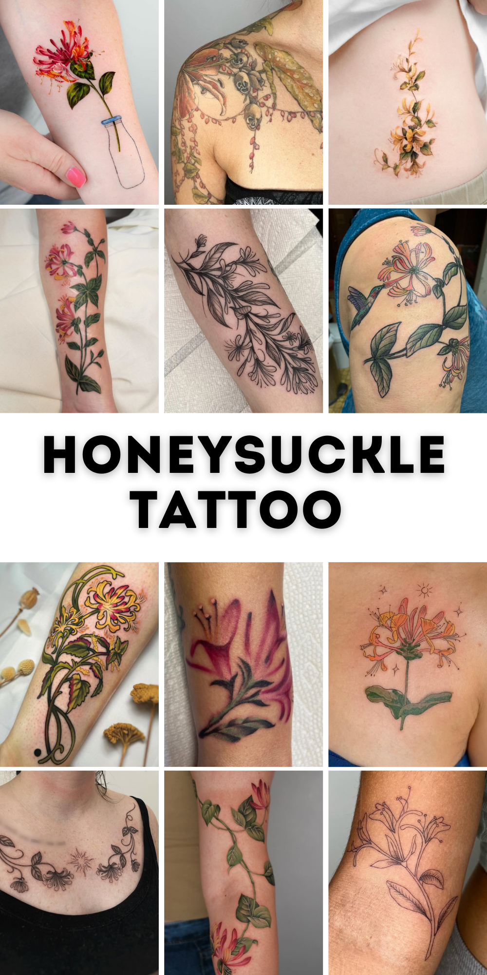 29 Honeysuckle Tattoo Ideas with Fine Line, Neo Traditional, Coral, and American Traditional Designs
