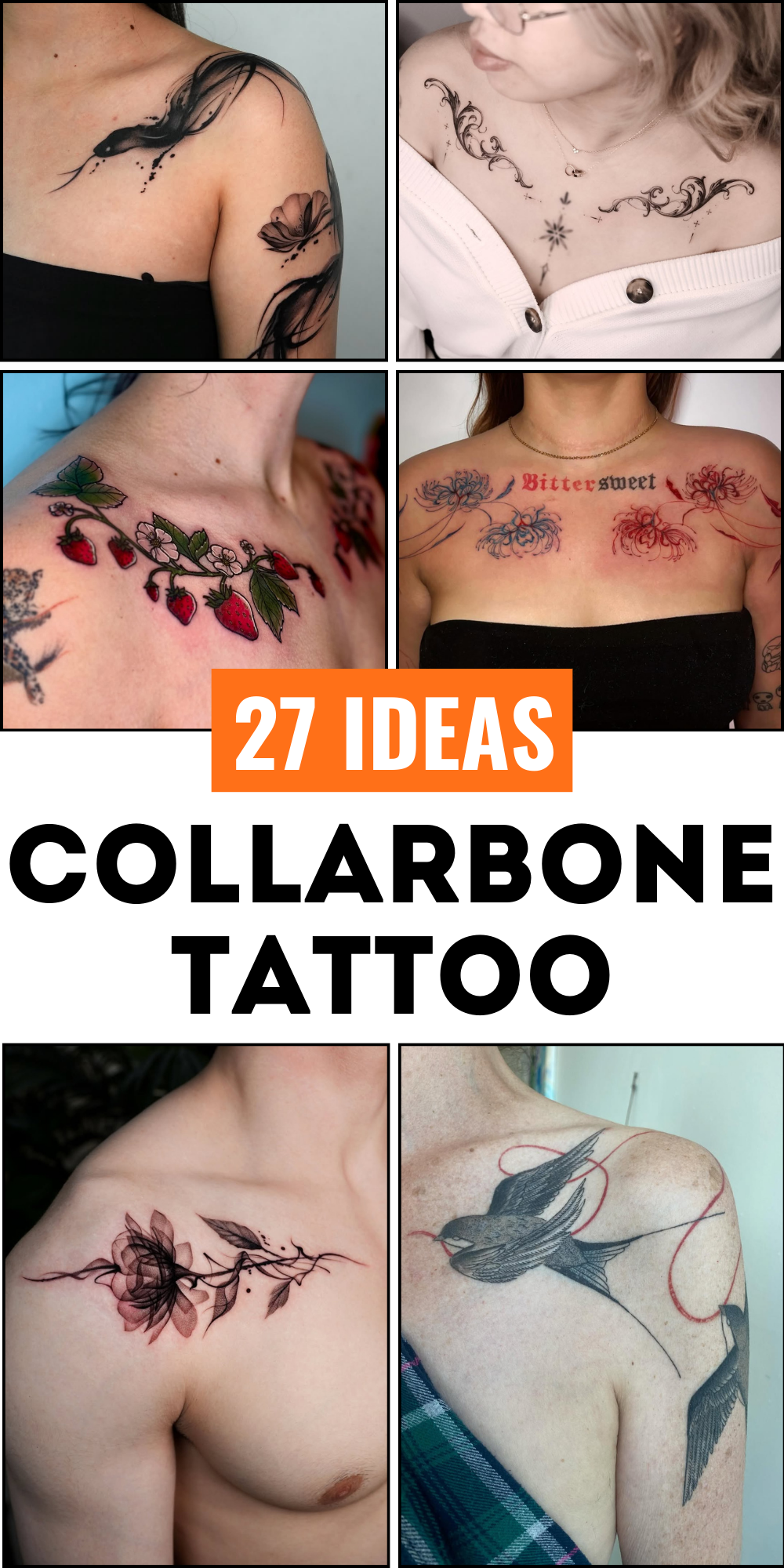 27 Collarbone Tattoo Ideas With Minimalist, Floral, Color, and Fine Line Designs
