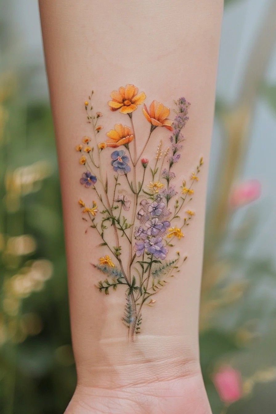 29 Flower Bouquet Tattoo Ideas: Fine Line, Birth Month and Family Designs for Women