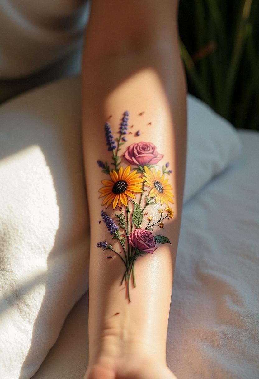 29 Flower Bouquet Tattoo Ideas: Fine Line, Birth Month and Family Designs for Women