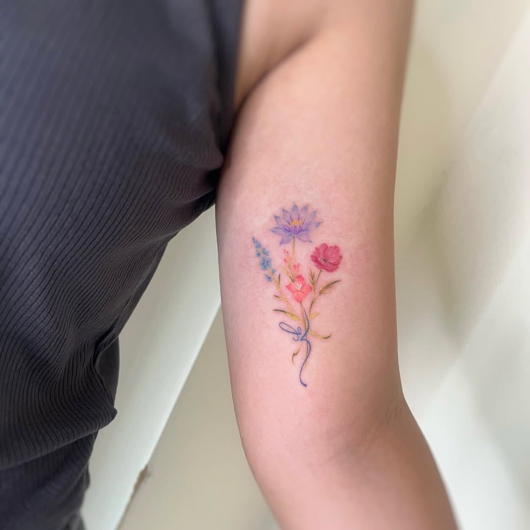 29 Flower Bouquet Tattoo Ideas: Fine Line, Birth Month and Family Designs for Women