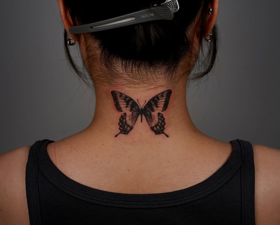 28 Butterfly Neck Tattoo Ideas: Bold and Delicate Designs for Women and Men