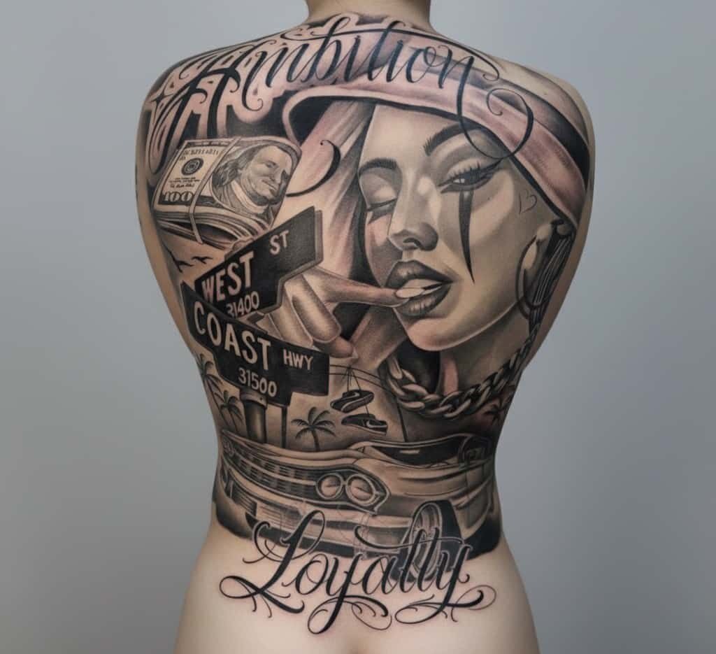 28 Chicano Tattoo Style: Lettering, Sleeves and Street Stories in Black and Grey