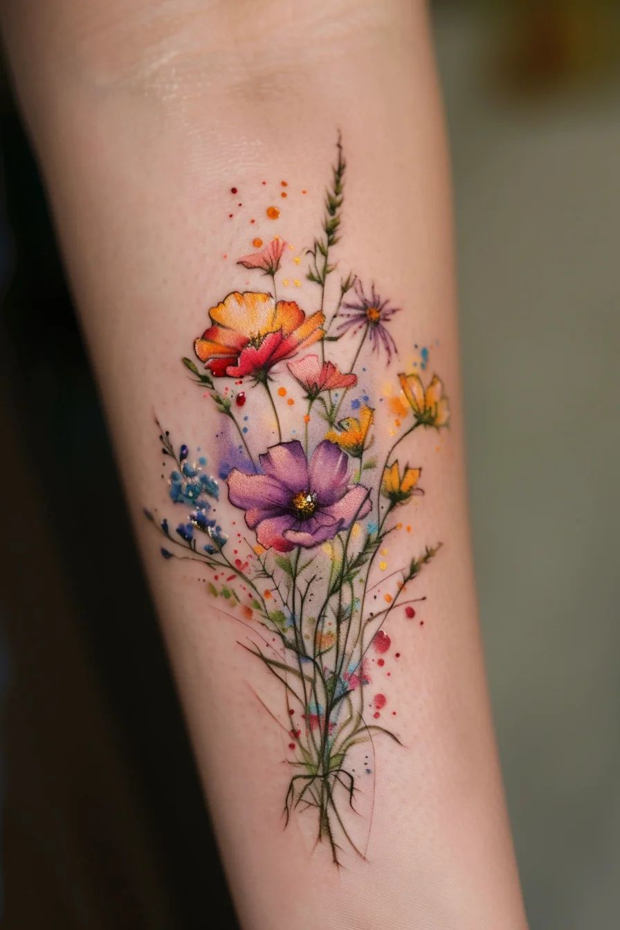 29 Flower Bouquet Tattoo Ideas: Fine Line, Birth Month and Family Designs for Women