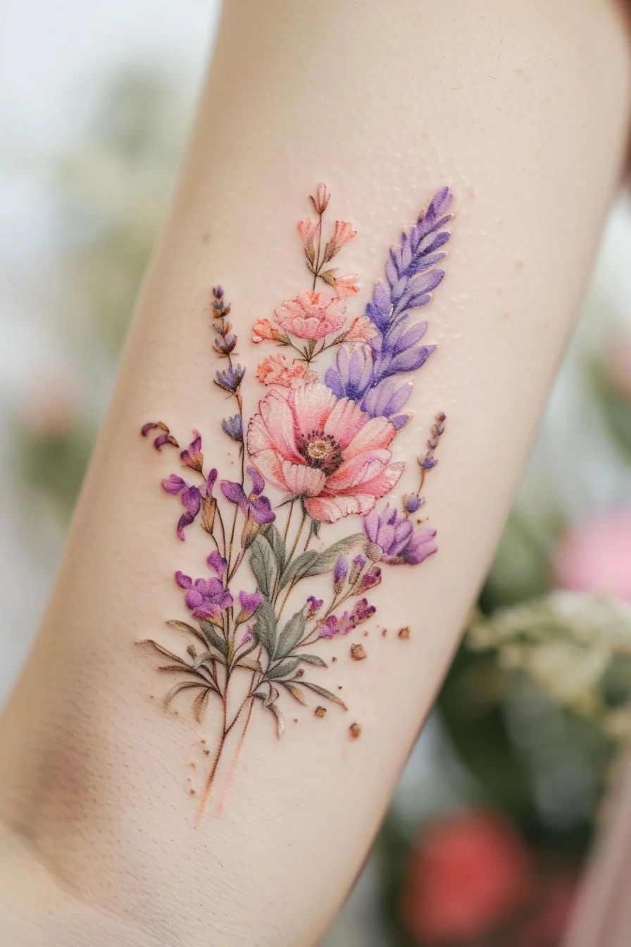 29 Flower Bouquet Tattoo Ideas: Fine Line, Birth Month and Family Designs for Women