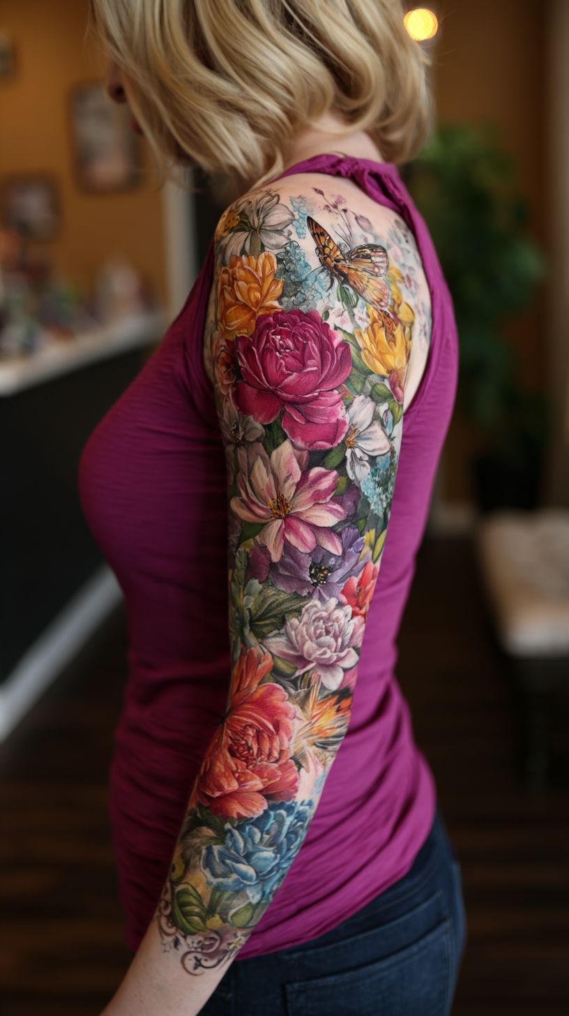 28 Flower Sleeve Tattoo Ideas: Fine Line Floral Designs, Butterfly Accents, And Bold Color Sleeves For Women